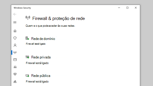 Firewall e proteção da rede da Segurança do Windows