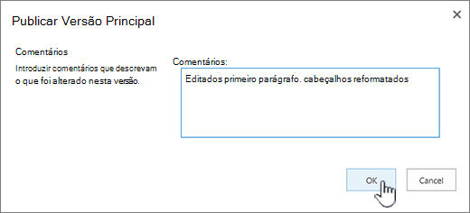 Preencha um comentário e clique em OK
