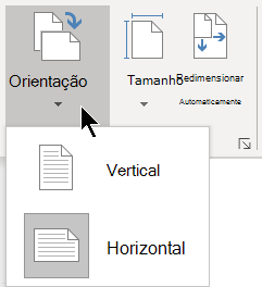 No separador Estrutura, o menu Orientação permite-lhe selecionar Orientação vertical ou horizontal para uma página do Visio.