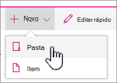 + Novo menu de menu com pasta realçada