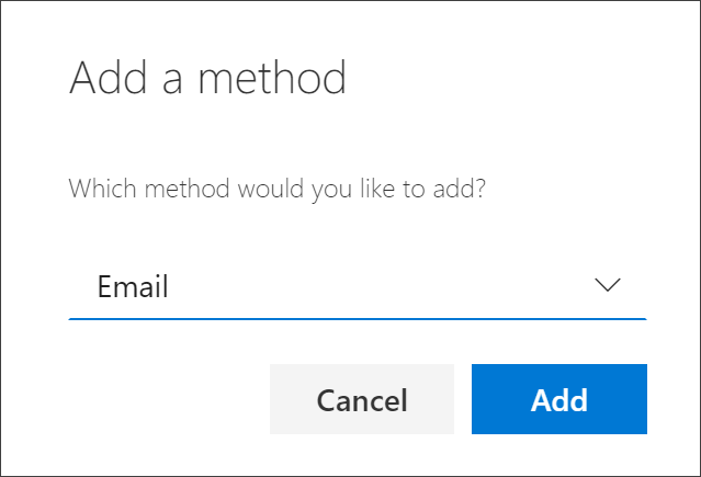 Caixa Adicionar método com o e-mail selecionado