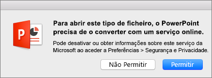Mostra o aviso de privacidade ODF no PowerPoint 2016 para Mac