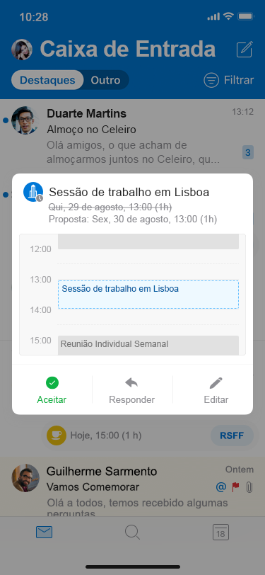 Outlook para iOS: aceitar nova hora