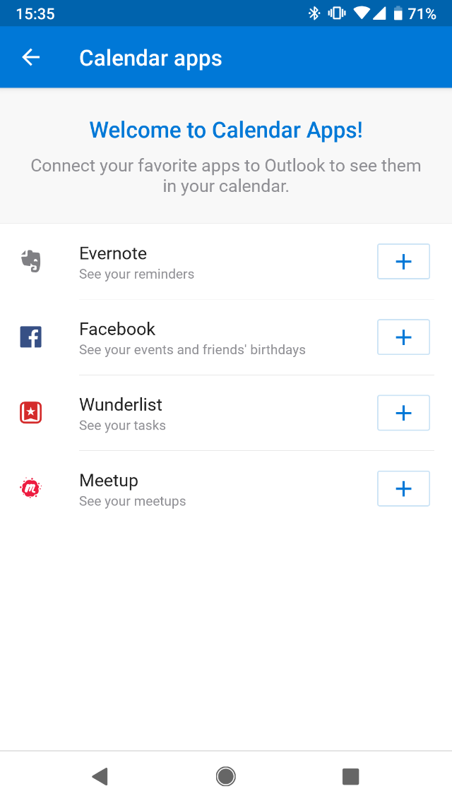 Aplicações de calendário no Outlook Mobile