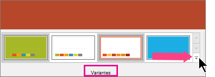 No separador Estrutura, no grupo Variantes, clique na seta para baixo no canto inferior direito para expandir a galeria e ver o menu Tipos de Letra.