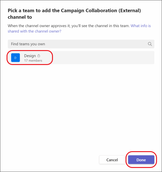 Teams – escolher uma equipa para um convite de canal partilhado