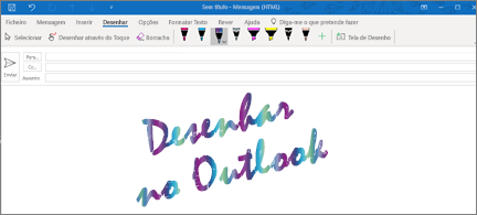 Mensagem de e-mail com Desenho no Outlook escrita com tinta brilhante