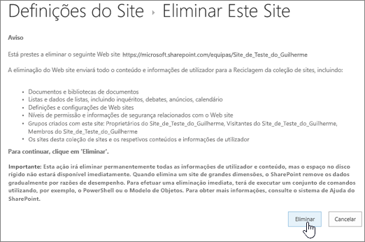 Eliminar o aviso do site e o ecrã de confirmação