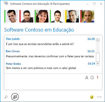 Captura de ecrã de chat persistent com 6 participantes
