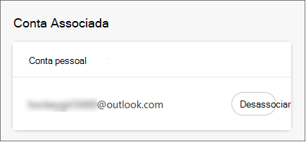 Captura de ecrã a mostrar uma conta pessoal ligada no browser Edge, com a opção de a desassociar.