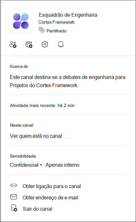 Captura de ecrã a mostrar um cartão de canal. Aponte para o nome de um canal para ver o respetivo cartão de canal.