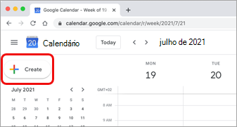Selecione Criar no calendário google