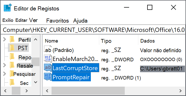 Definições do registo a eliminar 
"LastCorruptStore"
"PromptRepair"=dword:00000001