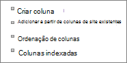 Grande plano da ligação Adicionar coluna existente na página Definições