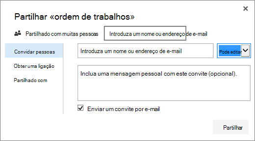 Caixa de diálogo Partilhar