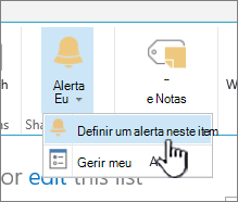 Alerta de conjunto do SharePoint 2016 num item com o item selecionado