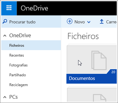 Captura de ecrã da pasta Documentos no OneDrive.