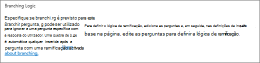 Secção lógica de ramificação na caixa de diálogo de nova pergunta