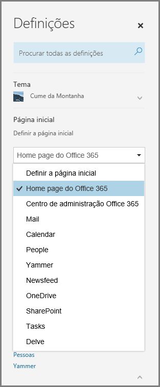 Alterar a sua página inicial do Office 365