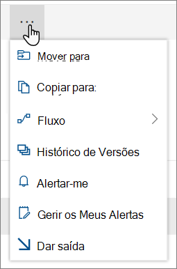As opções de menu Mover para e Copiar para na navegação superior do SharePoint Online quando estão selecionados ficheiros ou pastas