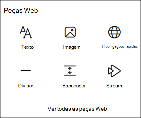 Peças Web na caixa de ferramentas