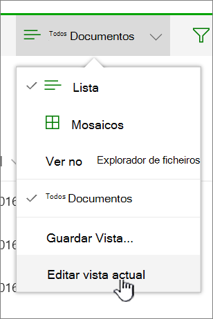 Menu Ver opções com a vista de edição atual realçada