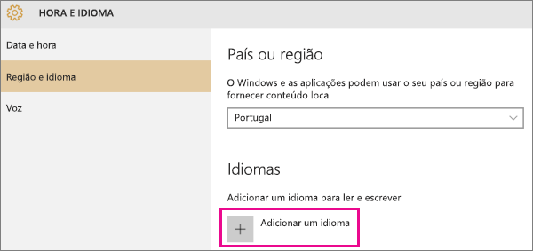 Adicionar um idioma no Windows 10