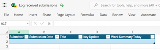 Create um ficheiro do Excel para sincronizar as submissões de atualizações que recebe