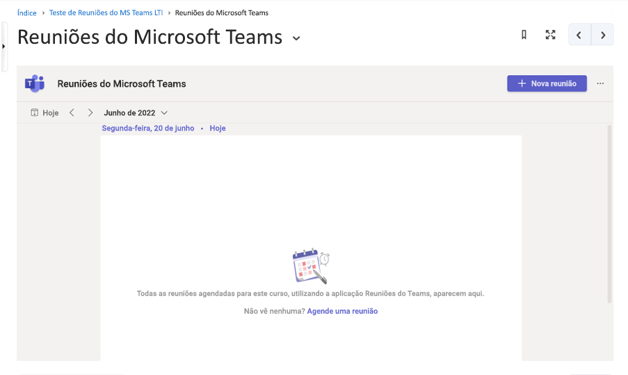 Captura de ecrã do D2L Brightspace LMS com o modal Adicionar Atividade aberto a destacar a adição da atividade Reuniões Microsoft Teams.