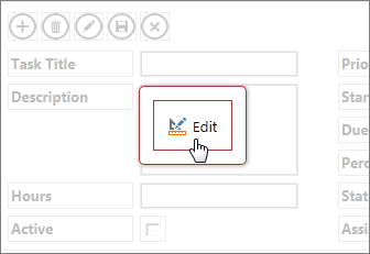 O botão Editar numa vista numa aplicação do Access.