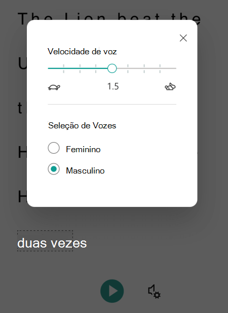 A caixa de diálogo de opções de voz no Leitor Imersivo para o Microsoft Lens para iOS.