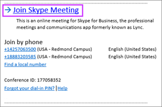 Pedido de reunião do Outlook para Participar numa Reunião do Skype