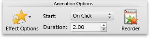 Separador Animações, grupo Opções de Animação
