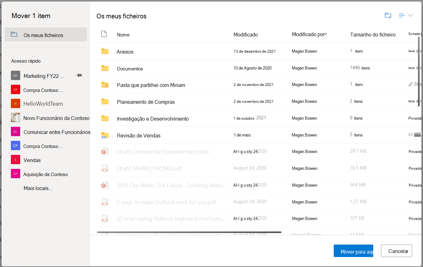 Mover ou copiar ficheiros no SharePoint - Suporte da Microsoft