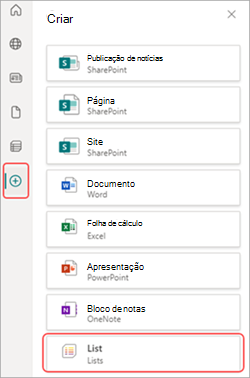 Captura de ecrã da Lista de Aplicações no SharePoint.