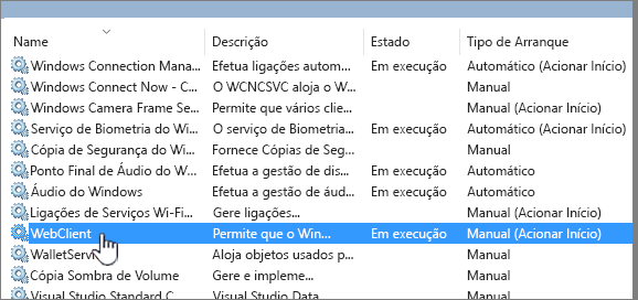 Services.msc com WebClient realçada