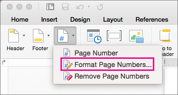 Para formatar números de página, clique em Número de Página no separador Cabeçalho e Rodapé e, em seguida, clique em Formatar Números de Página.