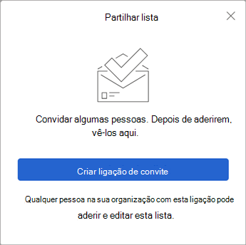 Quando seleciona Partilhar Lista, o To Do cria uma ligação de convite para enviar a outras pessoas.