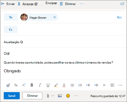 Compor um novo e-mail no Outlook na web