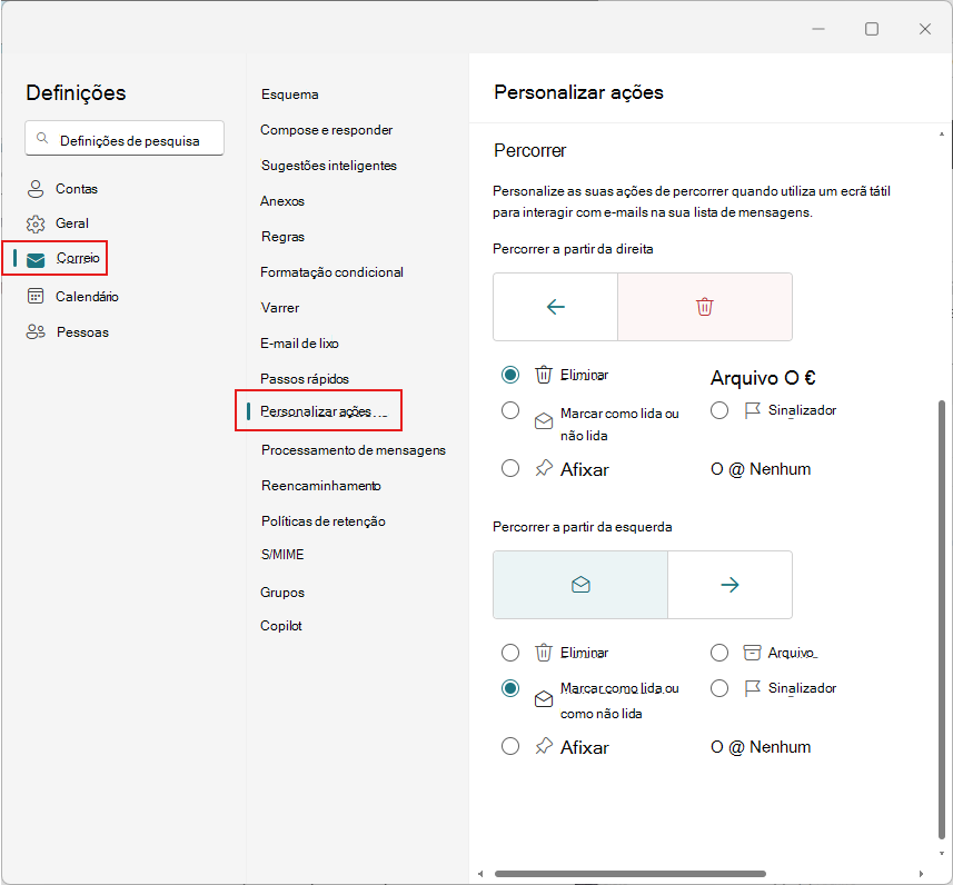 Personalize as suas ações de percorrer