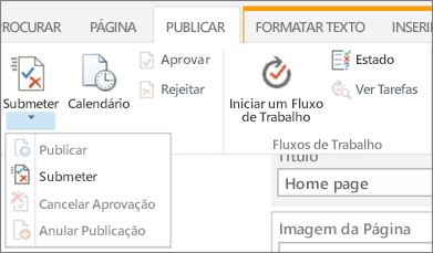 Enviar, publicar botões no separador Publicar no modo Editar.