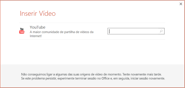 Esta é a caixa de diálogo Inserir Vídeo Online no PowerPoint 2013.