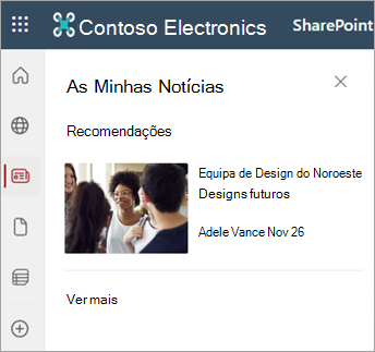 Captura de ecrã a mostrar a secção As Minhas Notícias numa página de site do SharePoint.