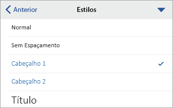 A caixa de diálogo Estilos, com Cabeçalho 1 selecionado.