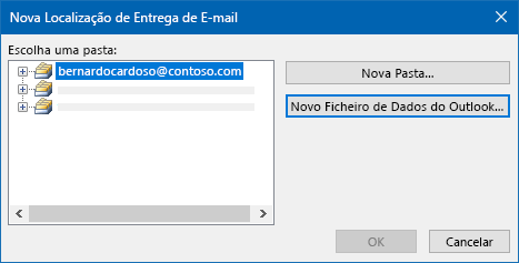 Caixa de diálogo localização de entrega de e-mail do Outlook