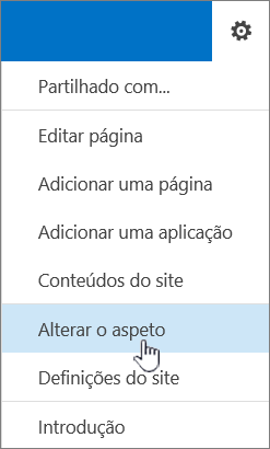 Menu Definições com a opção Alterar o aspeto realçada