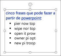 Formatação numa caixa de texto do PowerPoint