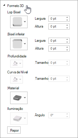 Definições de formato 3D