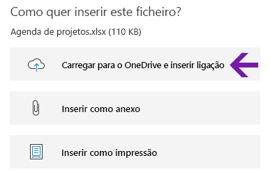 Opções de inserção de ficheiro no OneNote para Windows 10