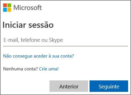 Captura de ecrã do Início de sessão da Microsoft